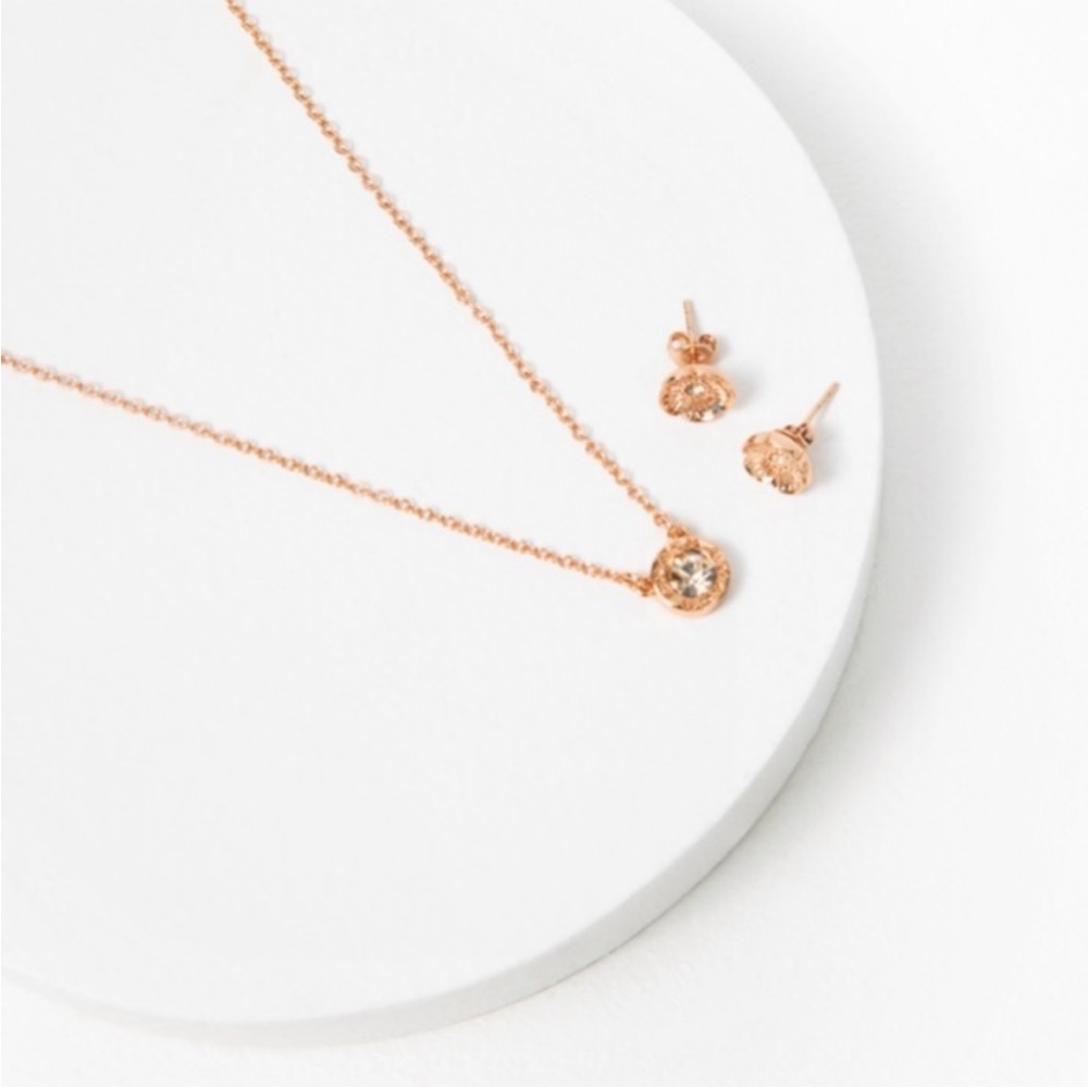 *NWT* COACH Open Circle Necklace And Tea Rose Stud Earrings Set